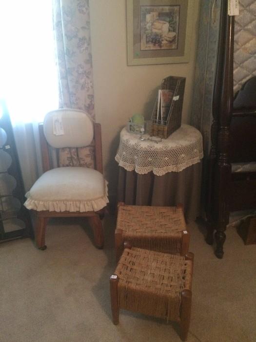 
#23 White padded oak desk chair. $75