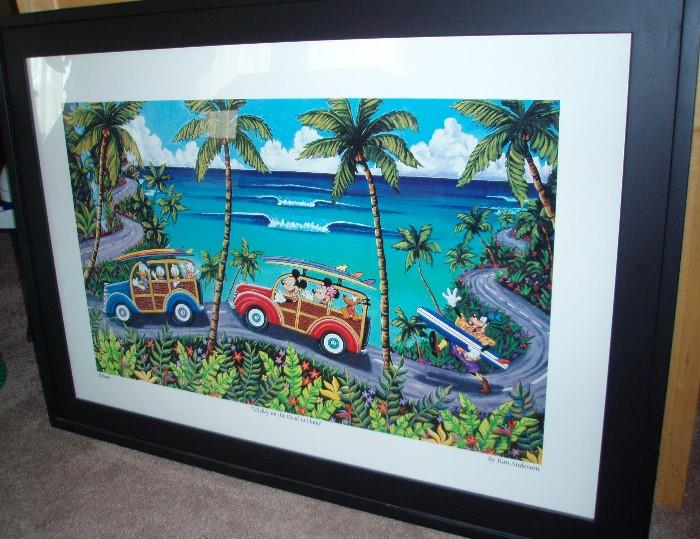 Ron Anderson Print, Road to Hana Disney Characters Never Publicly Published, was part of project that was discontinued after all the prints were made! Image size 18 X 30