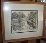 Kenneth Ozier Engraving "Oh! The Old Swimming Hole" 16/16  dated 1936 image size 8 X 10