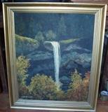 Cannot read signature, nice waterfall landscape! 28 X 24