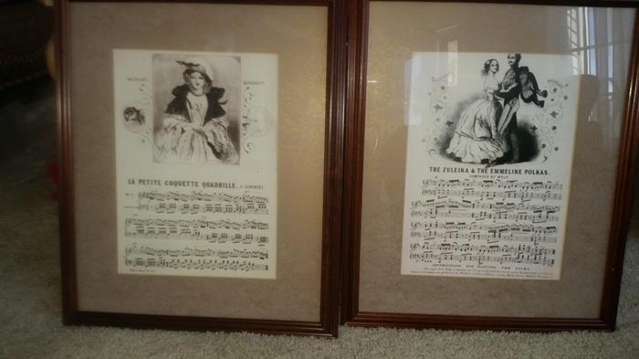 Vintage Actual song sheets framed