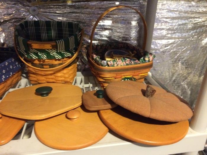 Longaberger baskets and assorted lids