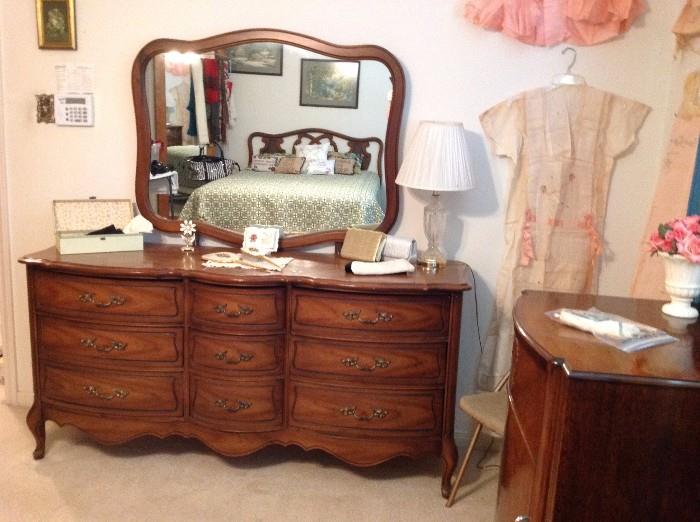 Solid wood triple dresser and mirror