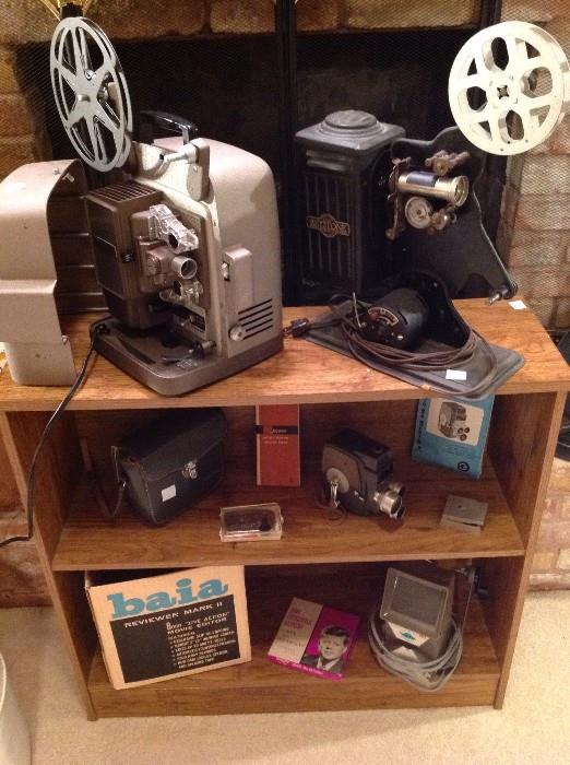 Vintage movie projector, equipment, movie screen