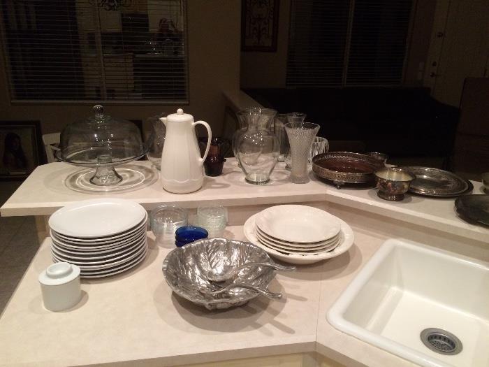 plates, serving dishes, vases, silver plated trays