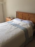 Queen headboard, mattress set, nightstands (2), floor lamp