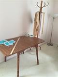 drop-leaf table, coat tree and floor lamp