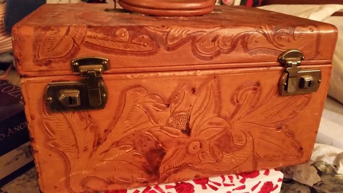 Leather travel cosmetic case