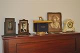 Beautifully framed old photos, University of Washington UW diplomas, porcelain clock, Steinway & Sons upright piano.