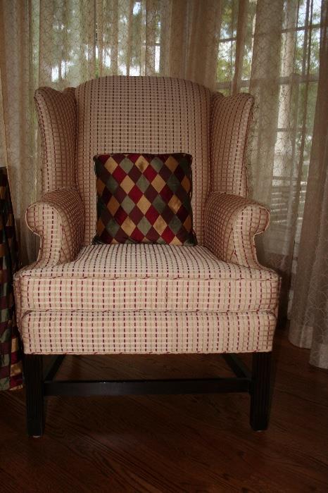 Upholstered Wingback Chair and Pillows