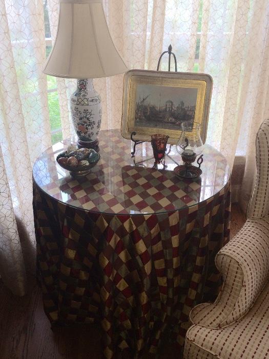 Round Table and Glass Top with Tablecloth