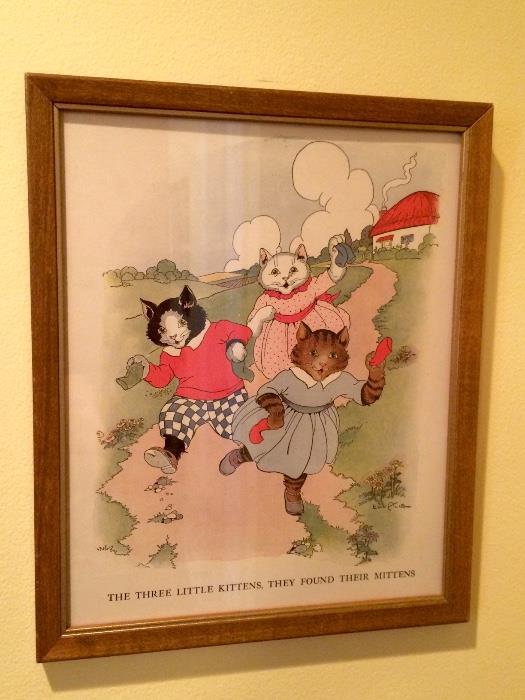 Three Little Kittens Vintage Storybook Framed Print