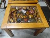 PAIR OF END TABLE w/FISHING MOTIF UNDER GLASS