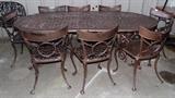 CAST ALUMINUM PATIO SET.  LARGE TABLE + 8 CHAIRS
