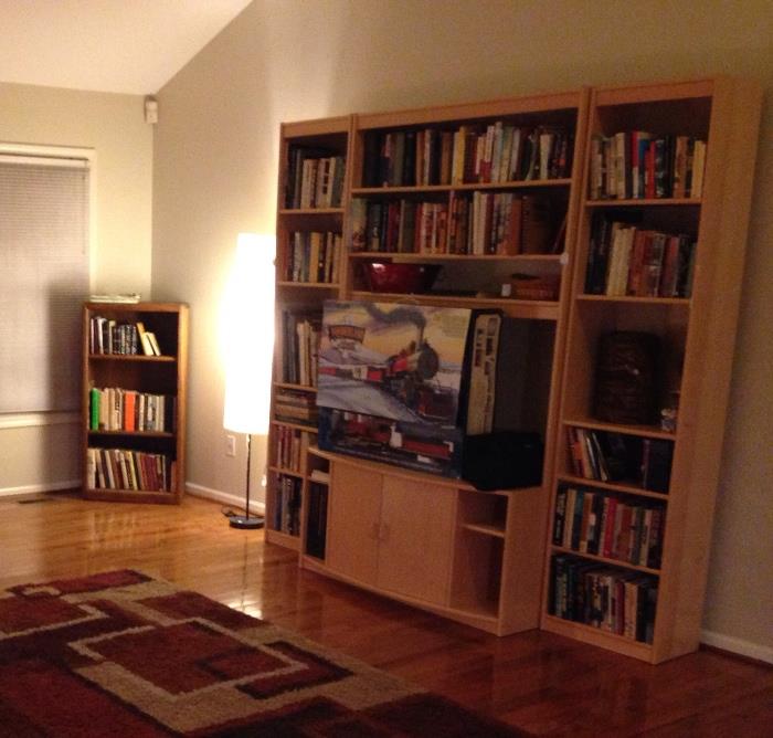 Entertainment center is 3 separate pieces.

Collectible books (great selection of worldly non-fiction titles).