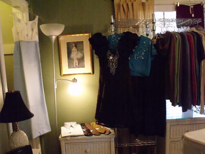 Vintage clothing, wicker furniture and other items