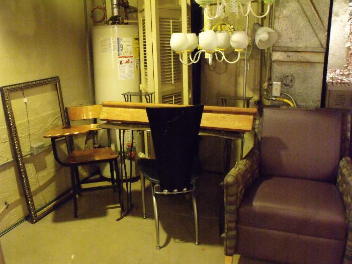 Basement area...full of great items. Old school desk, never used 1960's light fixtures and other items