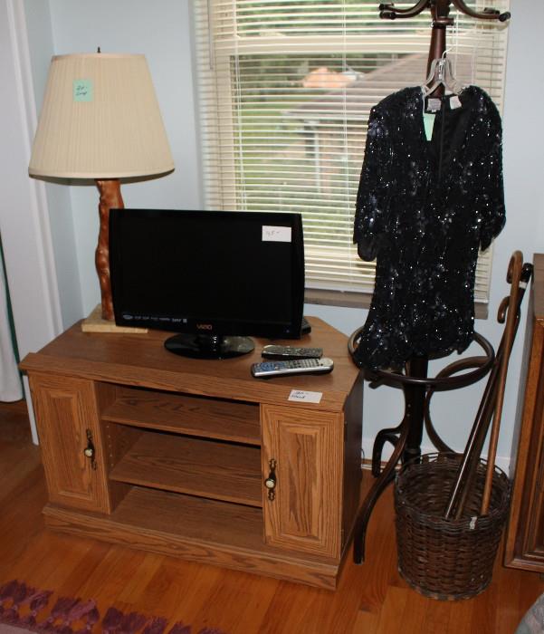 Tv stand, small TV, coat rack