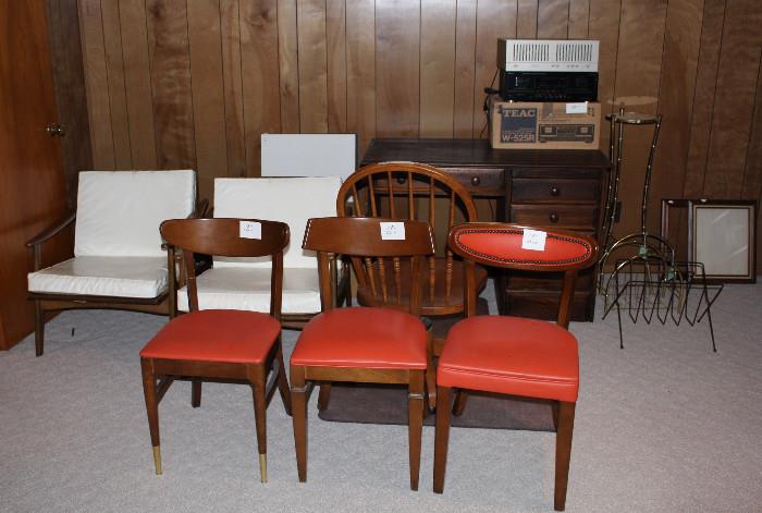Mid century chairs, electronics....desk in back not for sale