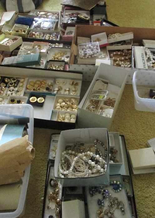 boxes and boxes and boxes of vintage costume jewelry