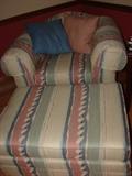 Stripped chair with ottomen by Ethan Allen. 2 chairs available.