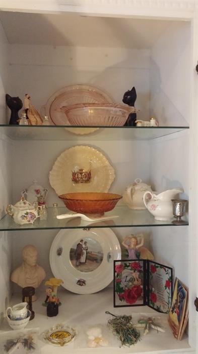 A couple of pices of pink depression, small collectibles, check out the pair of mid century cats up top