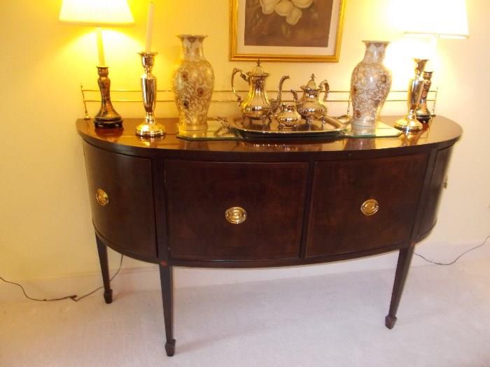 Mahogany Buffet/Server - Great Reproduction Piece - Century Furniture Company - Rounded Front - 4 Doors - Brass Railing in Back!!!!  Classic Look!!!