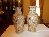 Pair of Oriental Vases - 14.5" Tall - Sold as a Pair