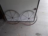 Wooden Wagon Wheels with Metal Rims - 2 0f one - 1 of the other one - will be sold individually...