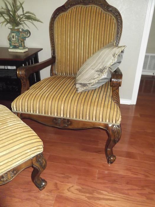 beautiful carved chair and ottoman