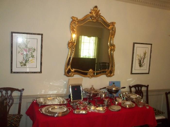 Beautiful Gilt Mirror and collection of silver plate