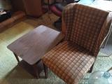 Mid century table and upholstered side chair