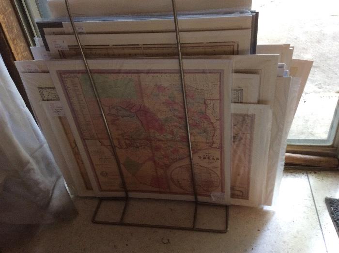 Large collection of Texas maps, signed prints, vintage photographs, beautiful bird prints all matted and ready for framing. 