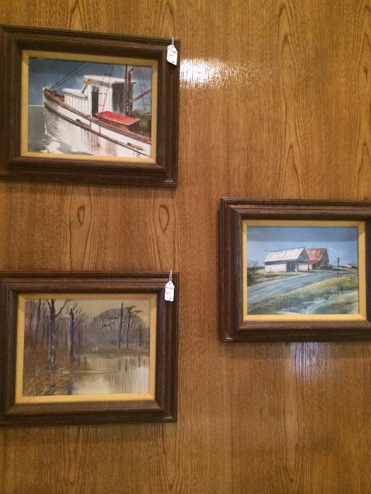 Three small framed AC Gentry watercolors