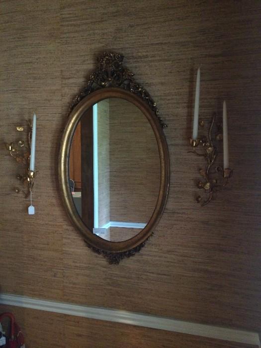 Decorative mirror & wall sconces