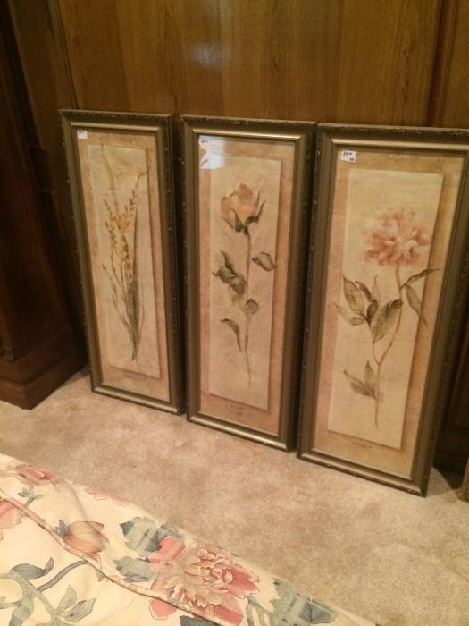 Three coordinating framed flowers