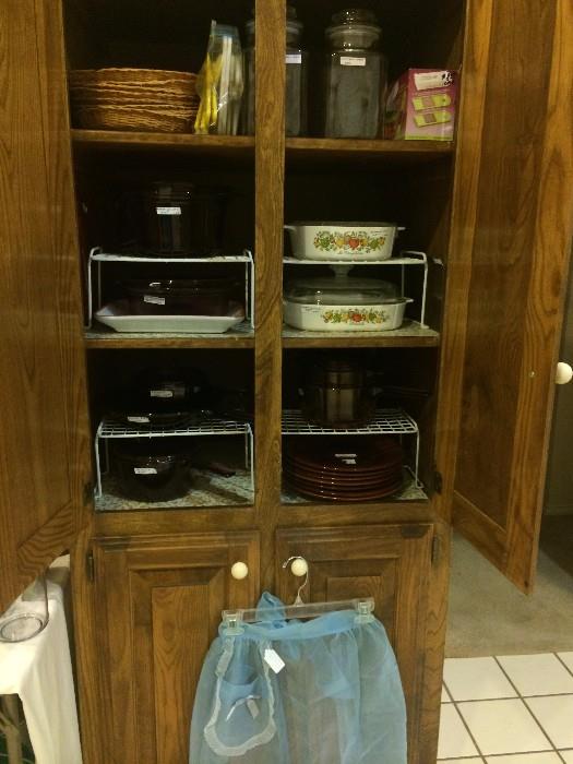 Vintage apron, corning, and other dishes