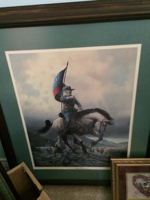 Framed art of Robert E Lee on his horse Traveler