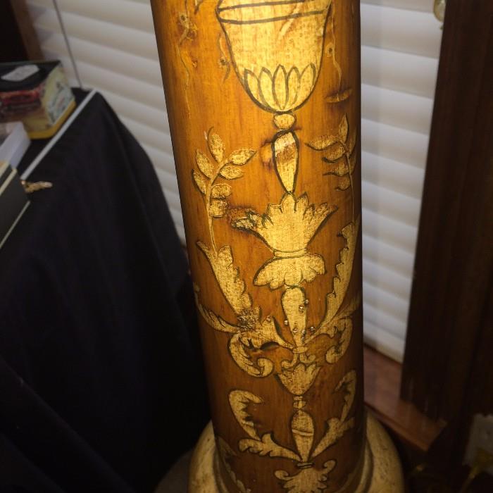 Close view of hand painted floor lamp 