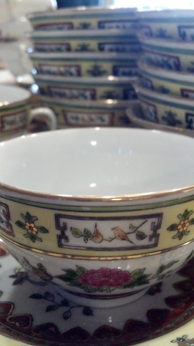 Absolutely gorgeous enameled tea cups, dessert bowls and saucers from Singapore.                                                               $200 OBO for the collection.