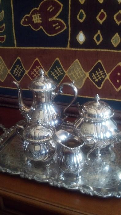Vintage silver-plated coffee, tea, sugar and creamer.  Price tbd