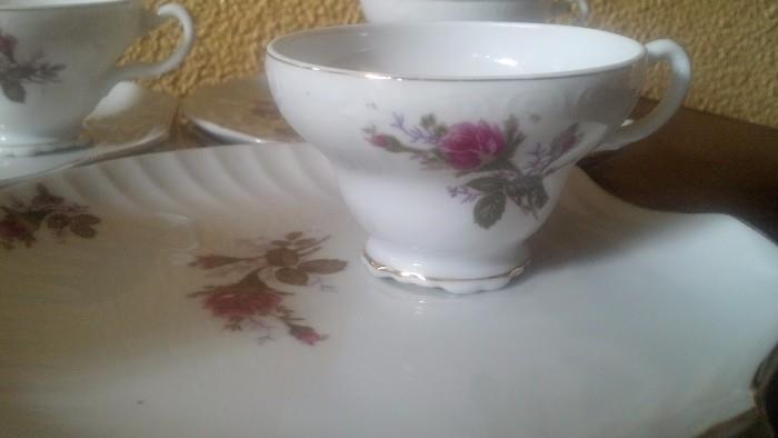 Delicate tea cup and dessert plate sets.  $12 per set or all 15 for $120.