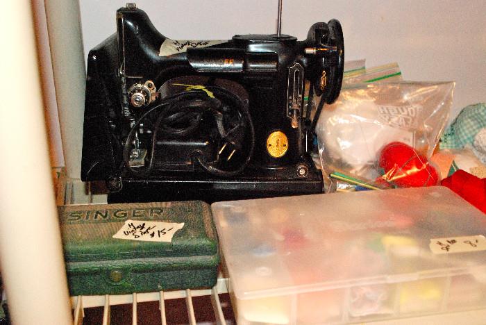 old -black singer sewing machine & sew stuff 