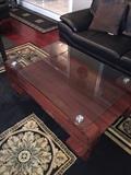 DESIGNER CONTEMPORARY // MODERN WOODEN BOTTOM & GLASS TOP COFFEE TABLE
