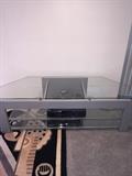 GRAY GLASS TOP FLAT SCREEN TV STAND