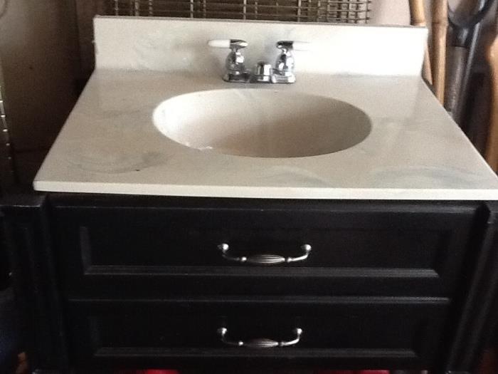 Wood Bathroom Sink Stand and Sink with fixtures