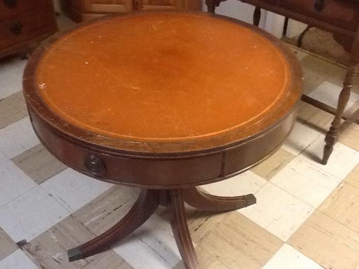 Antique Table with Leather top-needs TLC