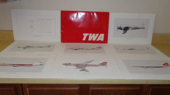 TWA -50 yr. anniversary collection from 1976 includes 7 sketches with dimensions