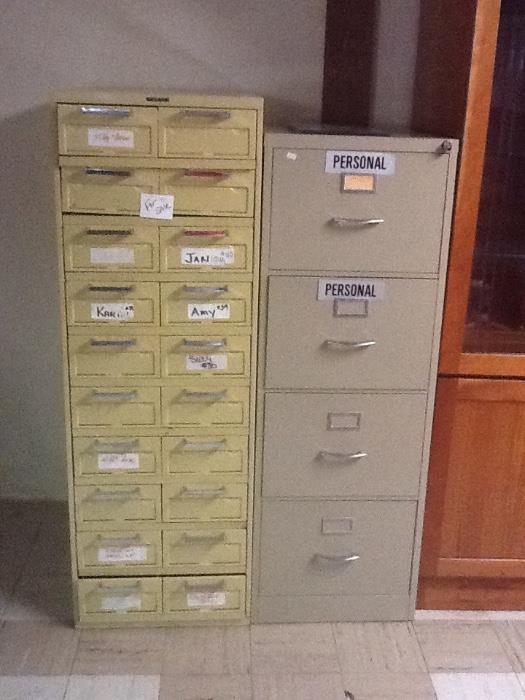 20 drawer storage cabinet and 1 of 2 filing cabinets