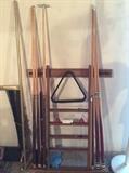 Pool cues and Wall Rack